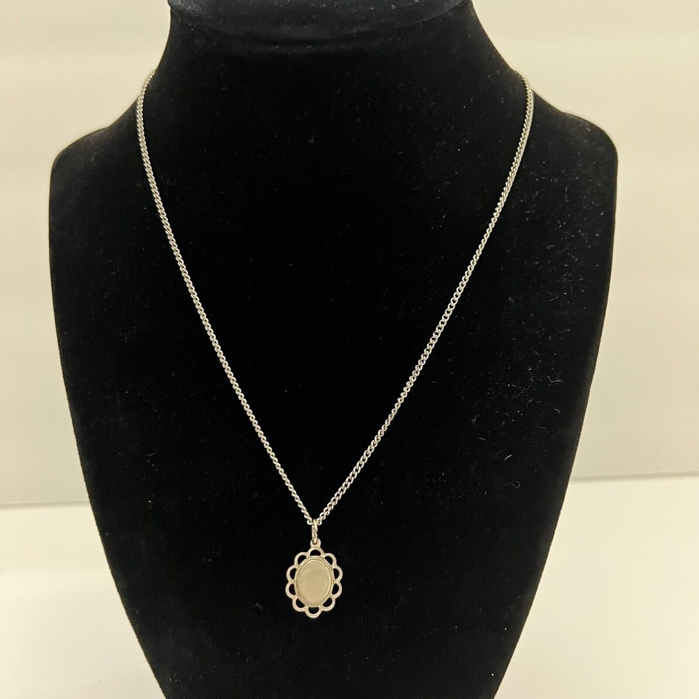 Vtg Faux Star Sapphire Pendant Necklace Silver Tone 8" - Picture 5 of 6